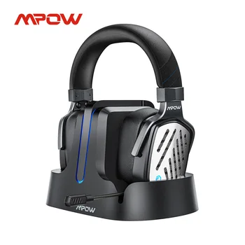 Mpow T1 2,4 GHz Wireless Gaming Headset med 3D Surround Sound Aftagelig støjreducerende Mikrofon Hovedtelefon til PS4 PS5 Skifte PC