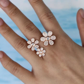 Multi Blomst charme ringe cz banet justerbare band ring med rose gold farve forgyldt bryllup åbne band finger ringe, smykker