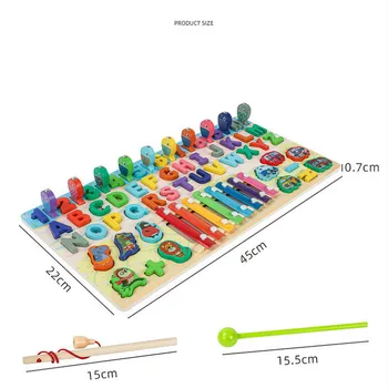 Multifunktionelle Fiskeri Logaritmisk yrelsen Tidlig Uddannelse Puslespil, Træ-Montessori Toy Trafik Digital Hånd Banke Klaver