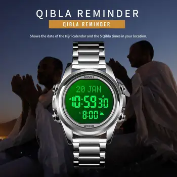Muslimske Azan Ur Armbåndsur Mænd Ur til Bøn med Qibla Kompas Adhan Alarm Hijri-Kalender, Islamisk Al Harameen Fajr Tid