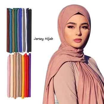 Muslimske Tørklæde Hijab Kvinder Jersey Tørklæde Plain Farve, Elasticitet Bomuld, Sjaler og Wraps Hovedbøjle Vinter Varm Lange Hoved Tørklæder