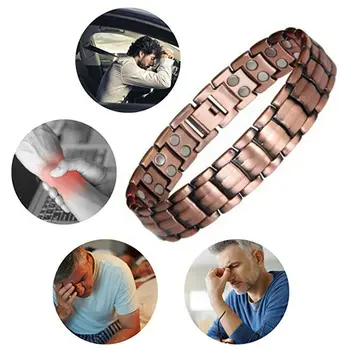 Mænd Rød Kobber Armbånd Business-Stil Dobbelt Stærk Magnetisk Terapi Armbånd For Arthritis Smertelindring Smykker Tilbehør