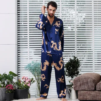 Mænd Silke Pyjamas Pyjamas Sæt Par, Kinesisk Stil Dragon Dragon Mønster To-Delt Nattøj Rayon Hjem Tøj Damer