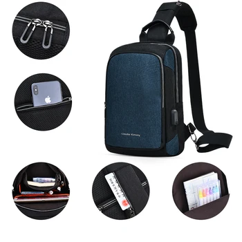 Mænd ' s USB-Casual Brystet Bag Anti-tyveri-Crossbody Taske Pendler Skulder Sling Bag For Mandlige Vand-bevis Korte Rejser Messenger Taske