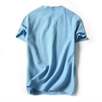 Mænds Bomuld t-shirt 2021 Nye Hot V-Hals Hør kortærmet Casual Henley T-Shirt Løs Solid Farve Sommeren Afslappet Flot Skjorte