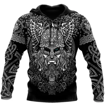 Mænds Fashion Hættetrøjer Vikinger Odins Tatoveringer 3D Fuld Trykt Sweatshirt Unisex Zip Casual Jakke DY87