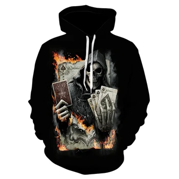 Mænds skull print hoodie 2020 mode trend street wear heavy metal rock langærmet tynd hættetrøje sweatshirts
