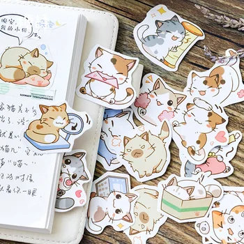NYE 10 Kasser Dekorative Kawaii Katte Sæt Selvklæbende Flake Klistermærker til Scrapbooking Planner Bullet Tidende Søde Papirvarer