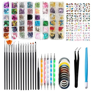 Nail Art Kit,Nail Art Pensel, 3D Nail Art Dekorationer Kit med Nail Pen Designer Dotting Tools