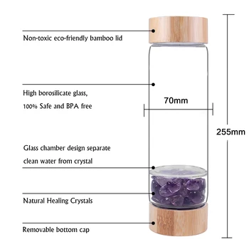 Naturlig Krystal Vand Flaske Healing Obelisk Elixir Kvarts Krystal Energi Sundt At Drikke Glas Bambus Vand Vintage Flaske