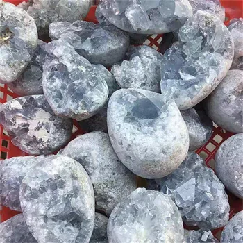 Naturlig rå rå blå celestite cluster geode krystaller, healing sten til mineral-prøven