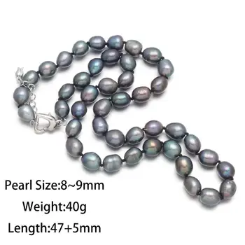 Naturlige Ferskvands-Ris-formet Perle 8-9 Mm Halskæde Til Elegante Kvinder Brudekjole Gave