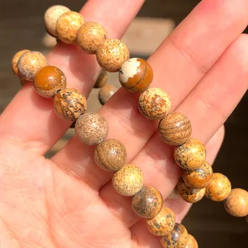 Naturlige Sten Perler Gul Billede Jaspers Runde Løse Perler til Armbånd Halskæder DIY Smykker at Gøre Tilbehør 4-12mm
