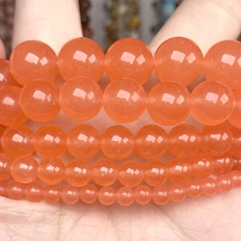 Naturligt Lys Orange Jade Sten Runde Perler Løs Spacer Perler Til Smykker at Gøre Diy Armbånd Tilbehør 4-12 mm 15