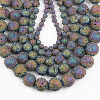 Natursten Farverige Plating Vulkansk Lava Perler Runde Løse Perler Til Smykker at Gøre DIY Armbånd engros 4 6 8 10 12 mm