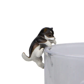 Naturtro Mini Shiba Hund Dyr Figur Hængende Cup Rim DIY Landskab Ornament