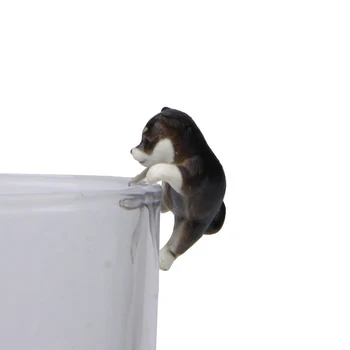 Naturtro Mini Shiba Hund Dyr Figur Hængende Cup Rim DIY Landskab Ornament