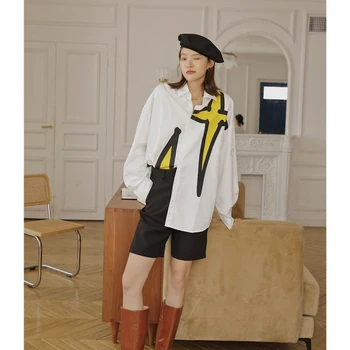 Nbpm Kvinder Bluser Mode 2021 Cross Star Print koreansk Tøj Elegante Lange Ærmer Kvinder Skjorte Top Kvindelige Elegante Nye Forår