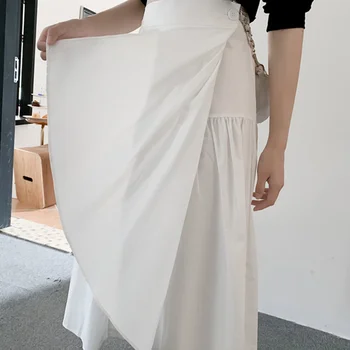 Nederdele Kvinder Foråret Solid Enkel koreansk Stil Trendy Asymmetrisk Alle-match Harajuku Splejset Slank Fritid Dame Plisserede Retro
