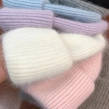 New Høj Kvalitet Huer til Kvinder Varm Kanin Pels Hår Kvindelige Caps Mode Solide Farver Bred Skullie Huer Ferie Hat