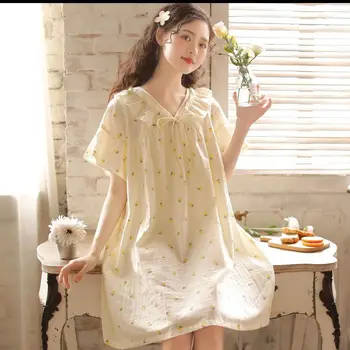 Nightgowns Kvinder Sommeren Åndbar Dejlige Homewear Casual Japansk Stil Kvindelige Løs Hyggelige College V-hals Nattøj måde Chic
