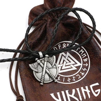 Nordisk Viking Læder Snor Halskæde Mænd' Retro Smykker Dobbelt Ledes Økse Amulet Symbol Slavisk Punk Vintage Kvinders Vedhæng Gaver