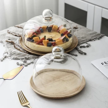 Nordisk stil vintage træ-kage plade glas cover dessert bord display rack skuffe hjem køkken dekoration ferie part