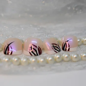 Nude Tryk På Tånegle For Kvinder 24pcs Akvatiske Falsk Tå Negle Med Design Fod fransk Pedicure Negle Kunst