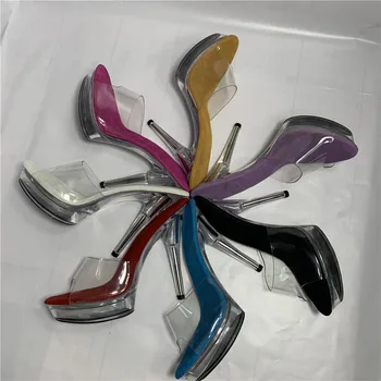 Ny 13 cm høj hæl fashion model sko, banket scene show til sommer, non-slip, tøfler