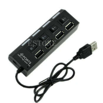 Ny 4-Port USB 2.0 Høj Hastighed Eksterne Multi Udvidelse Hub med PÅ OFF-knappen AXYF