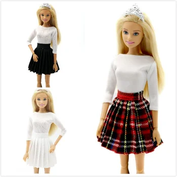 Ny Dukke Tøj Mode Hvide Toppe Plisseret Nederdel Sæt Tøj til Barbie 1/6 BJD Dukke Tøj, Tilbehør Spiller Husets Dressing Op