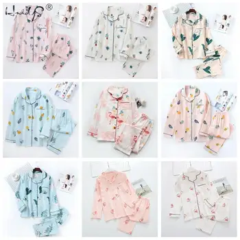 Ny Japansk Enkel langærmet Pyjamas Kvinder, Bomuld Pyjamas Sæt Damer Søde Tegneserie Nattøj Vinter Kvinders Homewear