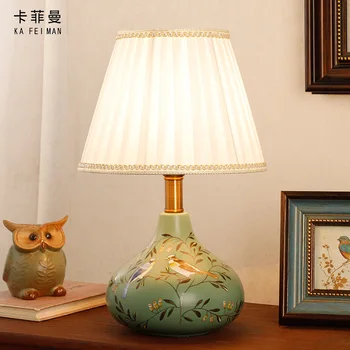 Ny Kinesisk Keramik bordlampe Soveværelse Stue Studere Kinesisk Stil, Romantisk og Hyggelig sengelampe