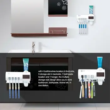 Ny Mode Automatisk Tandpasta Dispenser Tandbørsteholder Badeværelse Produkter Vægmonteringsrack Bad Tandpasta Squeezers