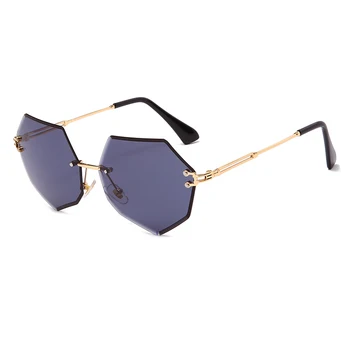 Ny Mode Uindfattede Solbriller Luksus Kvinder Metal solbriller Personlighed Polygon Nuancer UV400-Brillerne Oculos Gafas de sol
