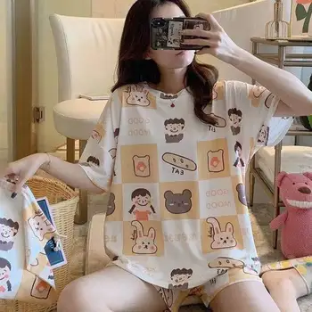 Ny Pyjamas, der Passer Til Kvinders Sommeren Store Løse Afslappet Stil Tegnefilm Nattøj Damer Dejlige Hjem, Tøj Femme To delt Sæt