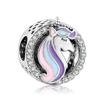 Ny Rose Rainbow Hjerte Form Charms DIY Fint Sølvfarvet Perler Passer Oprindelige Pandora Armbånd Pige Mode Smykker