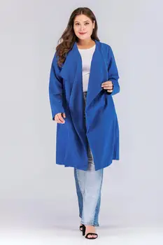 Ny efterår og vinter kvinder plus size casual løs lange ærmer skyttegrav frakke vindjakke stor størrelse med bælte blå 4XL 5XL 6XL 7XL