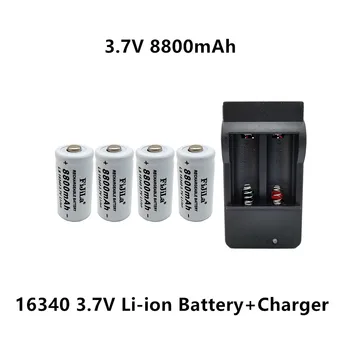 Ny, original 16340 Batteri CR123A 16340 Batteri 8800mAh 3,7 V Li-ion Genopladeligt Batteri+16340Charger
