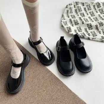 Ny stil Kvinder PU lolita sko sko Sød pige koreanske College Studerende søde JK, Sort, Rund Tå, Platform Mary Jane Sko