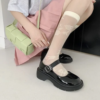 Ny stil Kvinder PU lolita sko sko Sød pige koreanske College Studerende søde JK, Sort, Rund Tå, Platform Mary Jane Sko