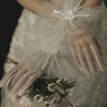 Nye Ankomst Hvid Brude handsker Billige Bryllup tilbehør Gant mariage femme Novia Bruden Bryllup handsker transparent