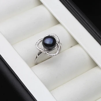 Nye Ankomst Mode Zircon Naturlige Perle Ring 925 Sølv Ferskvand Sort Perle Ring For Kvinder Gave Bryllup Fine Smykker