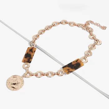 Nye Boho Oprindelige fashion Tyk kæde Halskæde Rund mønt Halskæde Leopard Tilbehør til kvinder Mode smykker
