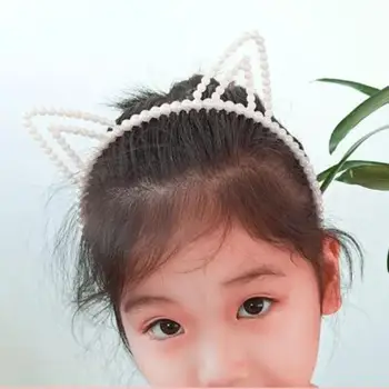 Nye Koreanske Mode Kat Ører Hovedbøjle Hår Tilbehør Pearl Plast Søde Prinsesse Piger Mode Tandede Børn Hvid Hovedbeklædning