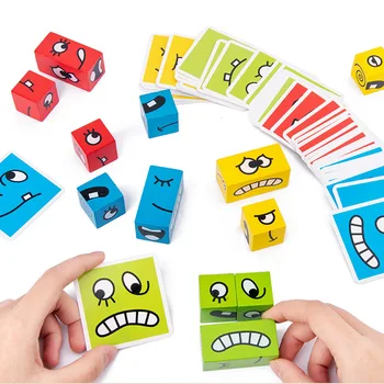 Nye Magic Ansigt Ændre Puslespil Blokke Børn Pædagogisk Legetøj Til Børn Træ-Byggesten Baby Familie Interaktive Spil Toy Gave