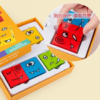 Nye Magic Ansigt Ændre Puslespil Blokke Børn Pædagogisk Legetøj Til Børn Træ-Byggesten Baby Familie Interaktive Spil Toy Gave