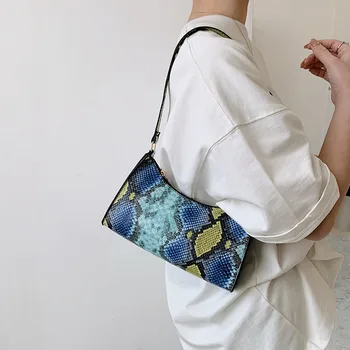 Nye Slangeskind Mønster Kvindelige Taske Mode Hit Farve skuldertaske Trendy Lynlås Håndtasker for Kvinder 2021 Retro Tekstur Armhule Taske