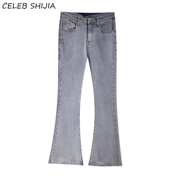 Nye Smarte Jeans til Kvinder Denim Fuld Længde Vintage Flare Ben Jeans med Høj Talje Kvindelige Sorte Bukser Blå