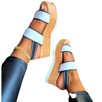 Nye Sommer 2021 Kiler Sandaler Mode Åben Tå Platform Hæl Sandaler til Damer White Comfort Kvindelige Udendørs Fodtøj Plus Størrelse